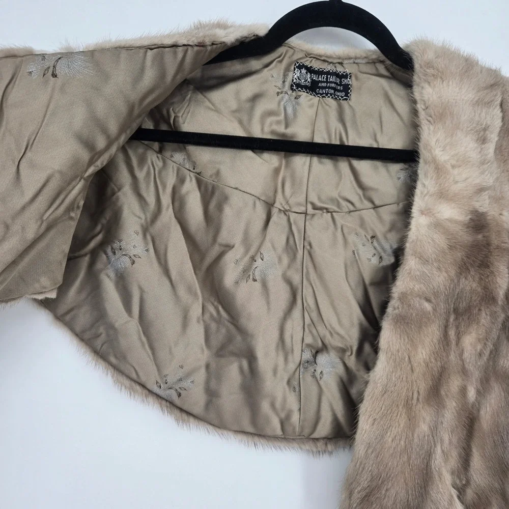 Vintage genuine mink fur shawl with front pockets - light brown, US made
